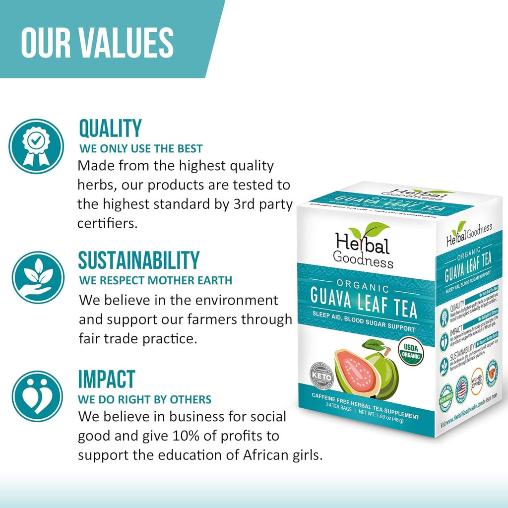 Guava Leaf Tea 24 Tea Bags - 100% Organic Natural Guava Leaves Tea - Hojas De Guayaba Organica for Immune Support, Digestion & Relaxation | Herbal Goodness
