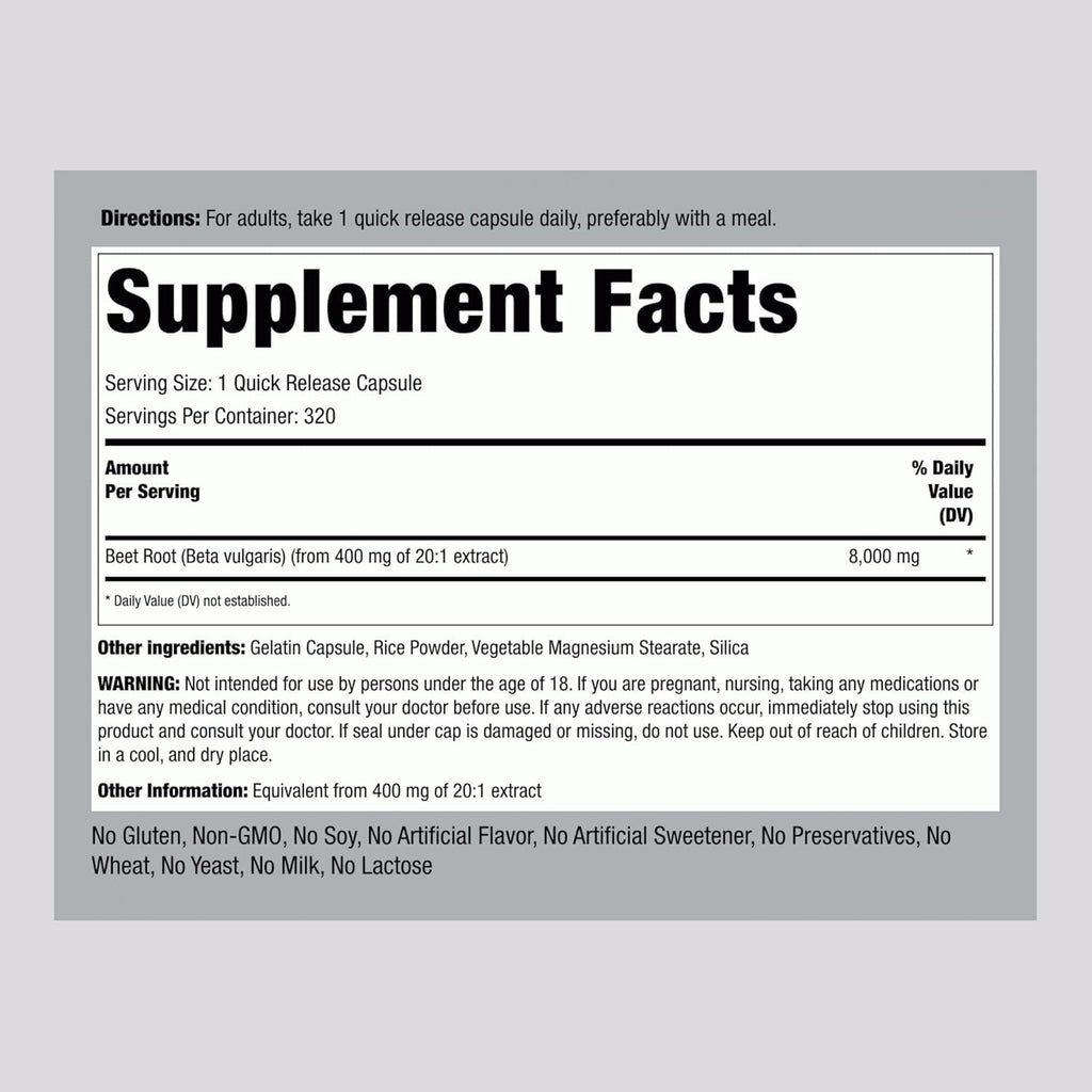 Piping Rock Beet Root Powder Capsules | 320 Pills | Herbal Extract Supplement for Men and Women | Beta Vulgaris | Non-Gmo, Gluten Free