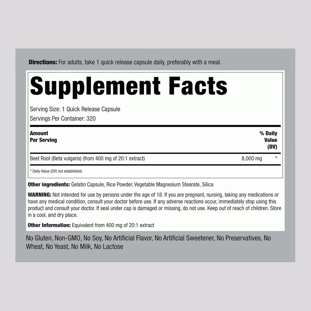 Piping Rock Beet Root Powder Capsules | 320 Pills | Herbal Extract Supplement for Men and Women | Beta Vulgaris | Non-Gmo, Gluten Free