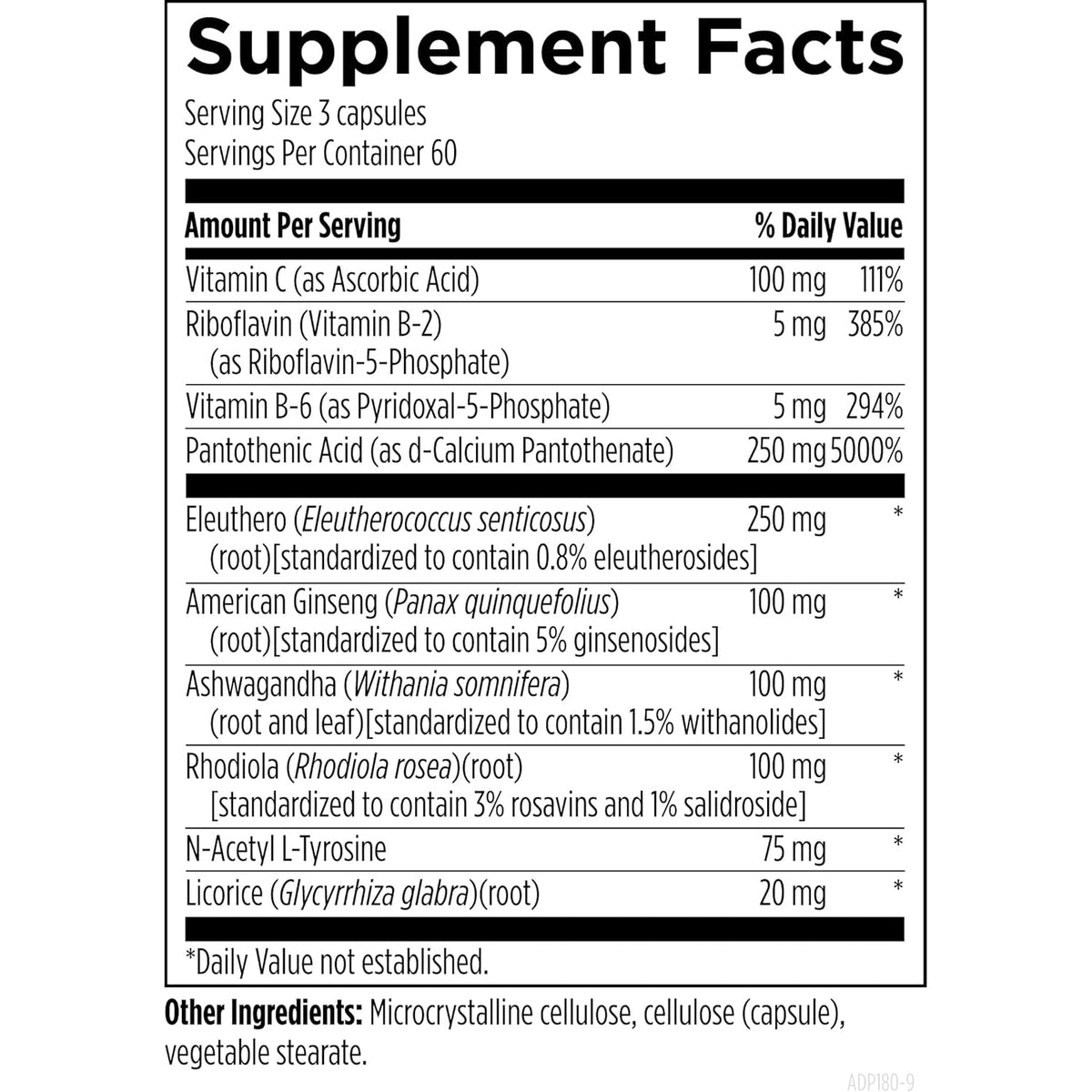 Designs for Health Adrenotone - Energy & Mood Support Supplement with Rhodiola Rosea, Ashwagandha, Vitamins B6, B2 + B5 - Designed to Support Healthy Cortisol Levels (180 Capsules)