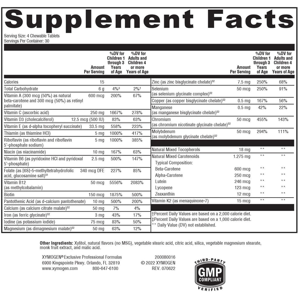 XYMOGEN Activnutrients Chewable - Children’S Multivitamin for Wellness Support - Antioxidant & Micronutrition Support - Non-Gmo & Gluten-Free - Mixed Berry Flavor - 120 Count