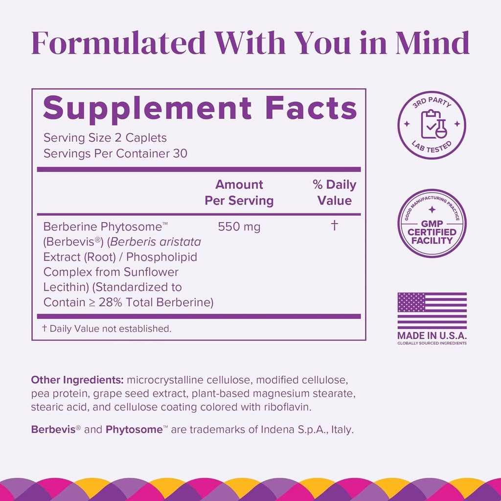 Barimelts Berberine Phytosome 550Mg – Clinically Studied Berbevis for 4X Better Absorption Vs Regular Berberine – Supports Metabolism & Blood Sugar – 60 Smooth-Coated Caplets