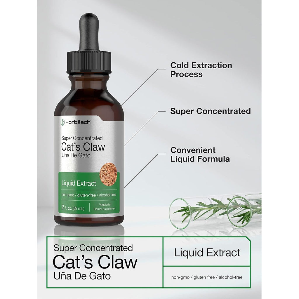 Horbäach Cats Claw Herb Extract Tincture | 2 Fl Oz | Alcohol Free | Vegetarian, Non-Gmo, Gluten Free Liquid
