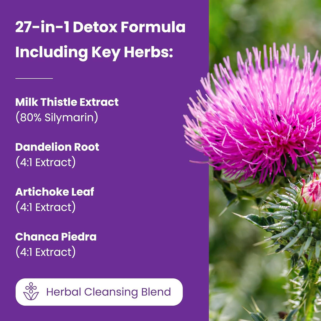 Nutrachamps Liver Cleanse Detox & Repair Formula, 20+ Herbs: Milk Thistle Extract with Silymarin, Artichoke, Dandelion, Chicory Root Powder, Liver Support Pills Supplement, 60 Capsules