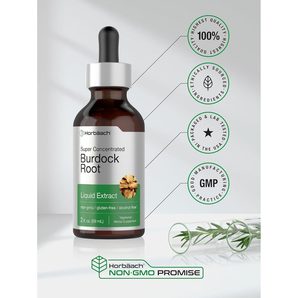 Horbäach Burdock Root Tincture | 2 Fl Oz | Super Concentrated Herb Extract | Vegetarian, Non-Gmo, Glutren Free, Alcohol Free