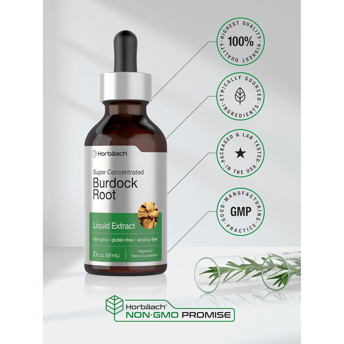 Horbäach Burdock Root Tincture | 2 Fl Oz | Super Concentrated Herb Extract | Vegetarian, Non-Gmo, Glutren Free, Alcohol Free