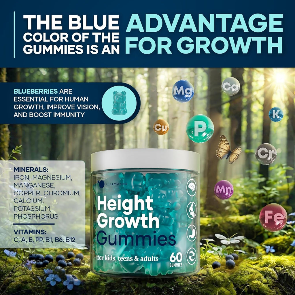 Height Growth Gummies Multivitamins, Natural Height Increase Supplement with Calcium, Zinc, K2 D3, Magnesium, Bone Strength Density Support, Grow Taller Gummies for Adults, Kids, Bone Support Complex