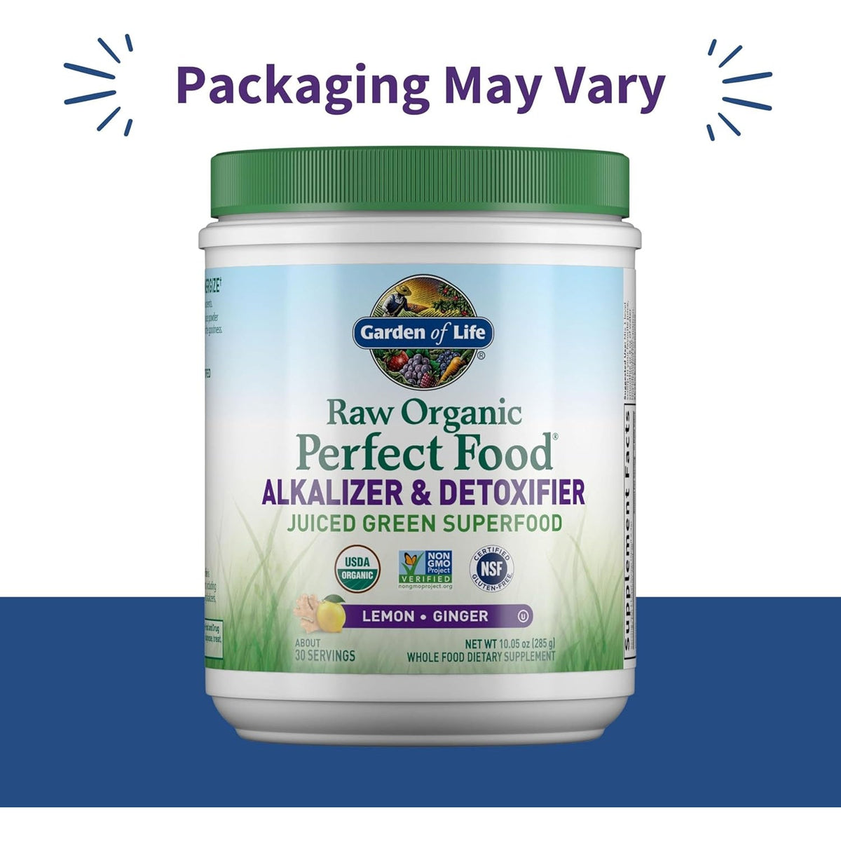 Garden of Life Raw Organic Perfect Food Alkalizer and Detoxifier, Lemon Ginger Flavored Superfood Powder Supplement, 30 Servings