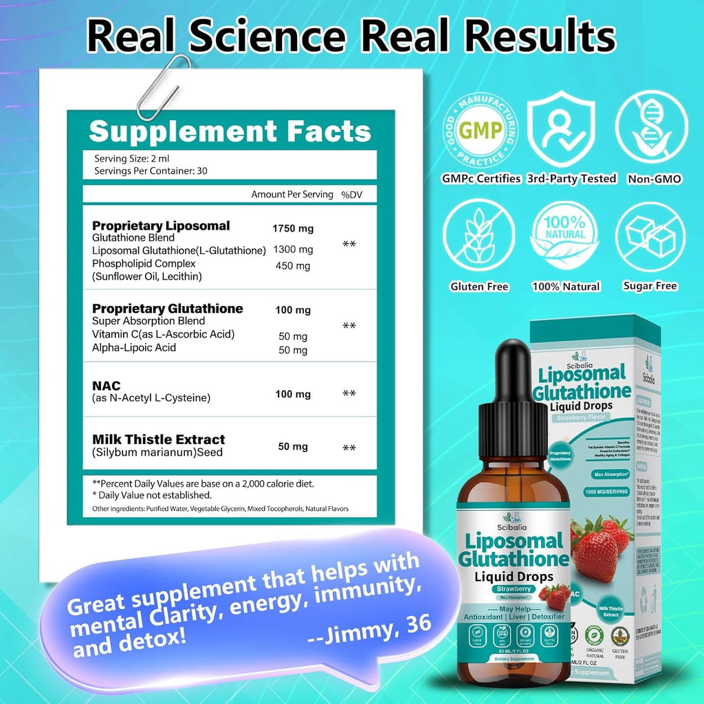Liposomal Glutathione Supplement Liquid Drops, 5-In-1 Ultra Strength L-Glutathione 1750Mg W. Milk Thistle Vitamin C NAC Alpha Lipoic Acid for Skin Whitening Liver Detox Antioxidant Immune Brain Health