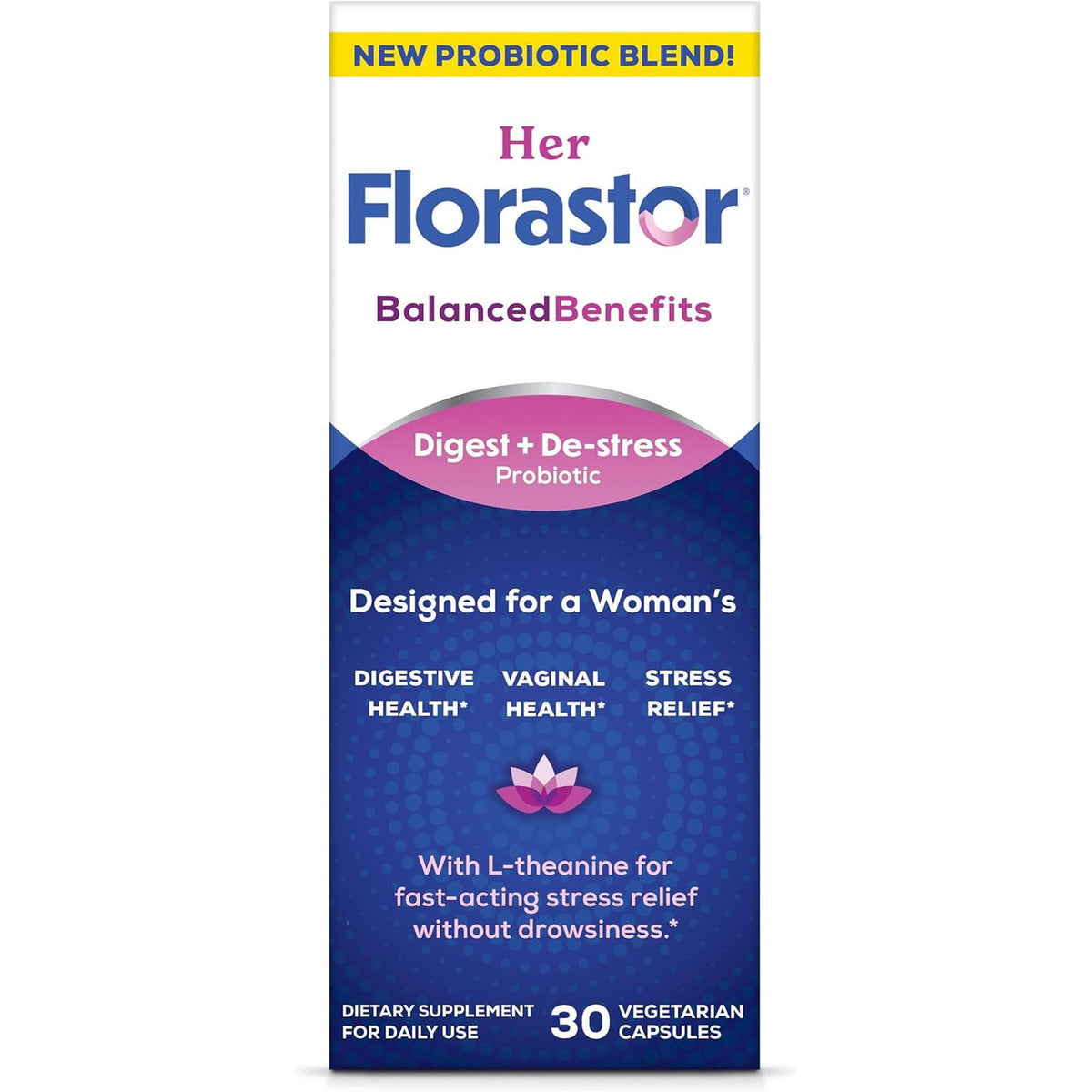 Florastor Probiotics for Women, Digest and De-Stress, Probiotics for Digestive Health, Vaginal Probiotic, and L-Theanine for Mind and Body Wellness, 30 Capsules