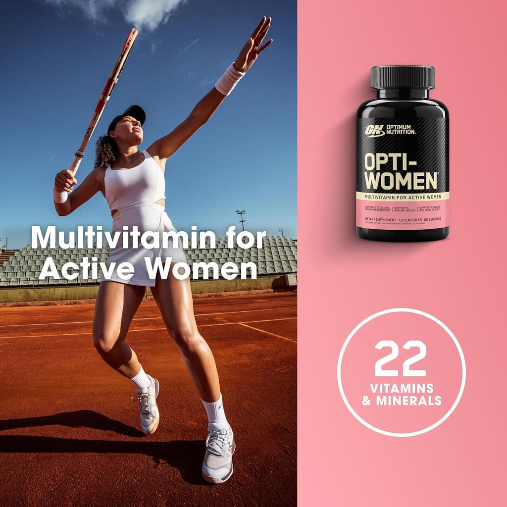 Optimum Nutrition Opti-Women, Vitamin C, Zinc and Vitamin D for Immune Support Womens Daily Multivitamin Supplement with Iron, Capsules, 120 Count
