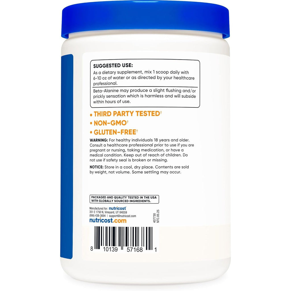 Nutricost Beta Alanine Powder 500 Grams (1.1Lbs) - Pure Beta Alanine, Gluten Free & Non-Gmo