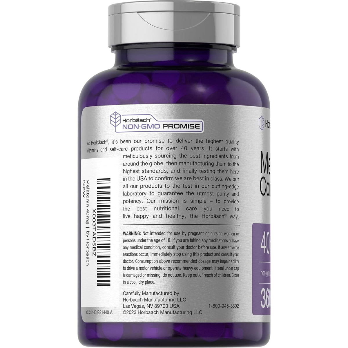 Horbäach Melatonin 40Mg Complex | 360 Fast Dissolve Tablets | Adult Extra Strength Supplement | with Chamomile and Ashwagandha | Vegetarian, Non-Gmo, Gluten Free