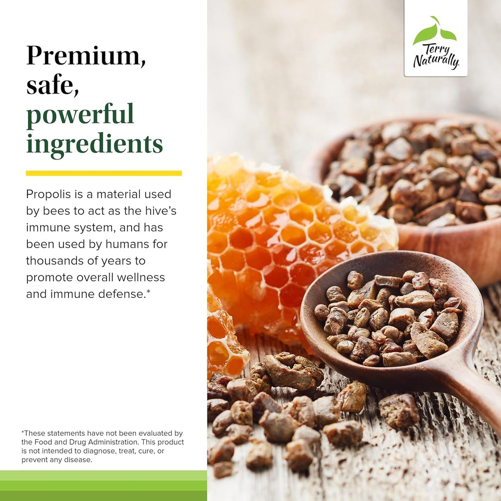 Terry Naturally Propolis Extract EP300 - Upper Respiratory & Immune System Support Supplement - Child & Adult Supplement with Bee Propolis Extract - 60 Capsules