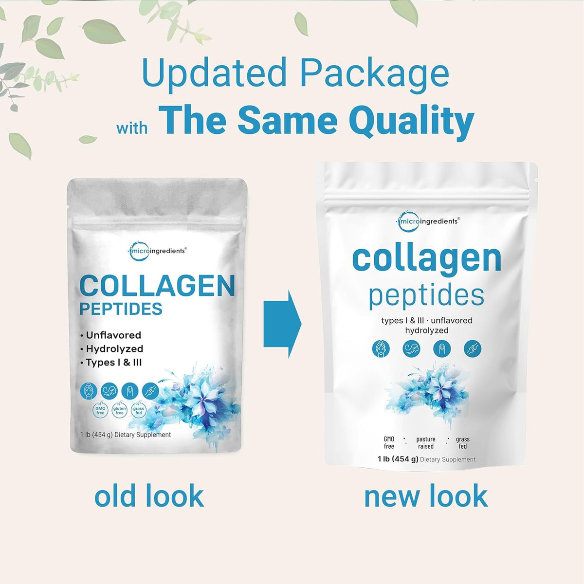 Micro Ingredients Hydrolyzed Collagen Peptides Powder, 1 Lb | Type I & III Collagen for Women & Men | Unflavored Bovine Collagen Protein | Easy Dissolve, Paleo, Non-Gmo