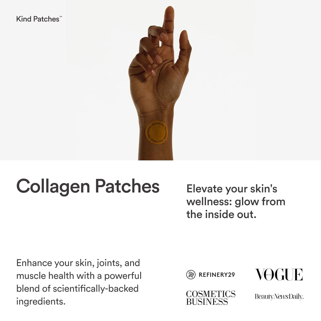 Kind Patches Collagen Patches - Skin Firming with Vitamin C, Amino Acids - Nature'S Hyaluronic Acid for Hydration, Healthier Hair and Nails - 30 Count