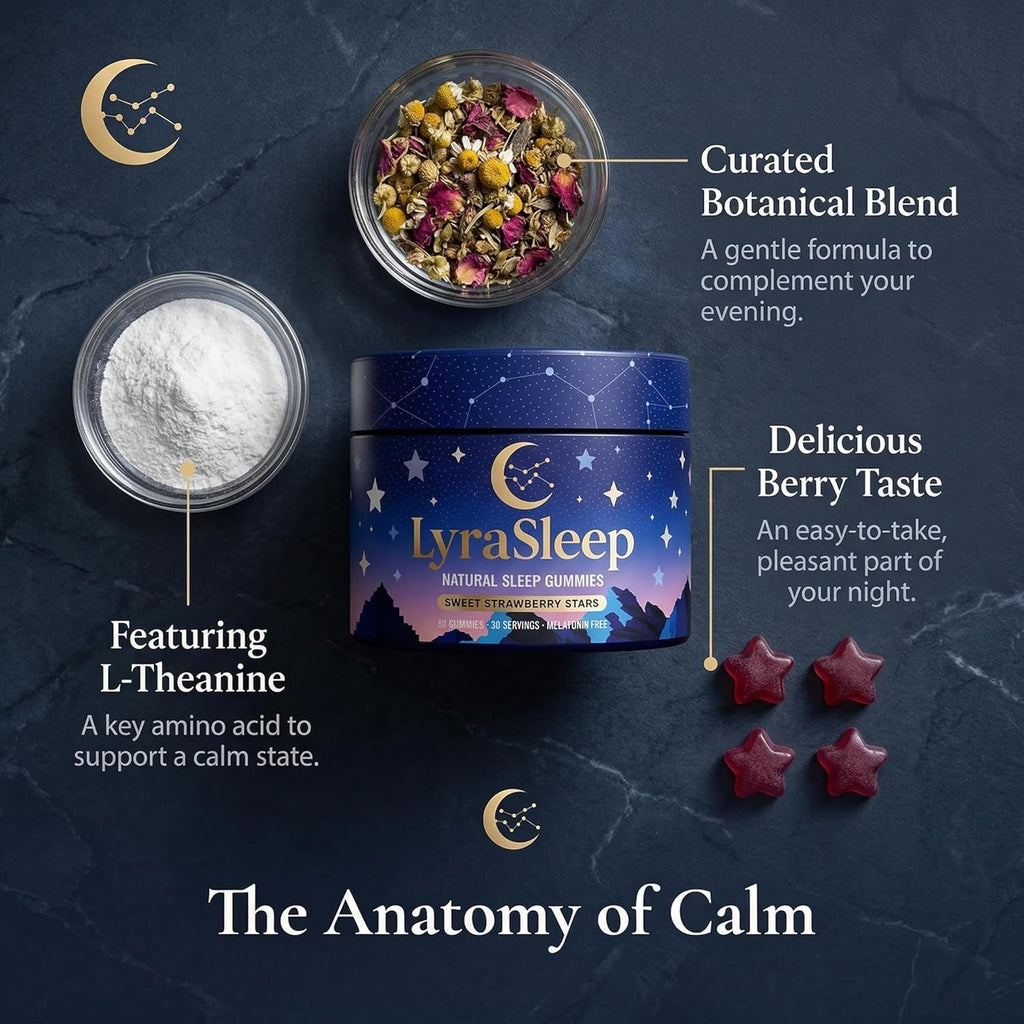 Lyrasleep Gummies - Nighttime Relaxation & Sleep Support Supplement with L-Theanine & Botanical Blend, Calm & Restful Sleep Formula, Berry Flavor - 60 Gummies