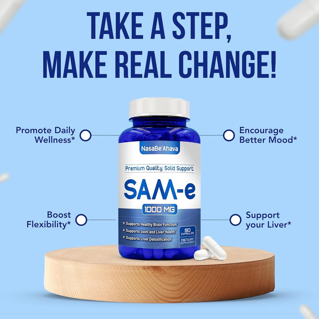 Extra Strength Sam-E Supplement | Same S-Adenosyl-L-Methionine 1000Mg per Serving for Bone and Mood Support Supplement | Made in the USA Non-Gmo and Gluten Free (45 Day Supply) (Single)