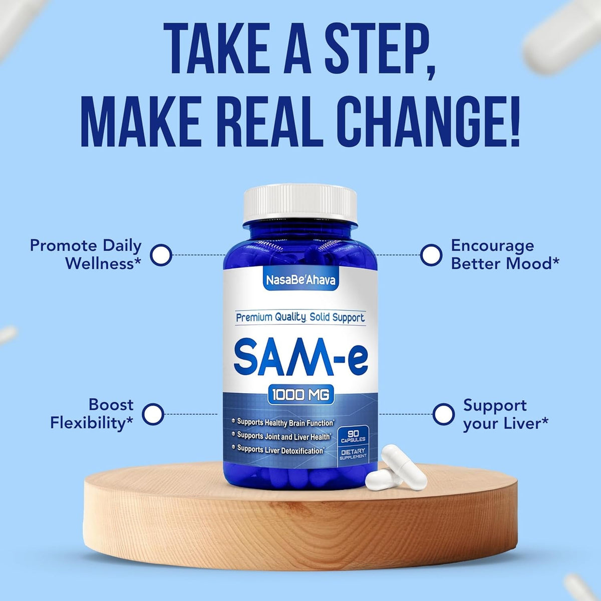 Extra Strength Sam-E Supplement | Same S-Adenosyl-L-Methionine 1000Mg per Serving for Bone and Mood Support Supplement | Made in the USA Non-Gmo and Gluten Free (45 Day Supply) (Single)