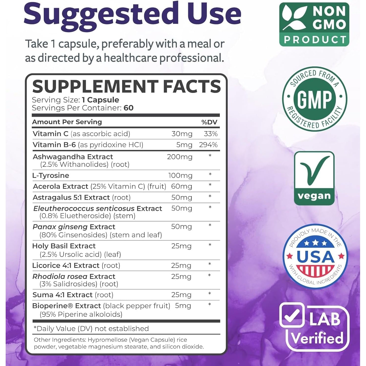 Adrenal System Support & Cortisol Manager (2 Month Supply) Powerful Ashwagandha & L-Tyrosine Fatigue Supplement - Maintain Balanced Cortisol Levels, Health, & Stress Relief - Non-Gmo - 60 Capsules