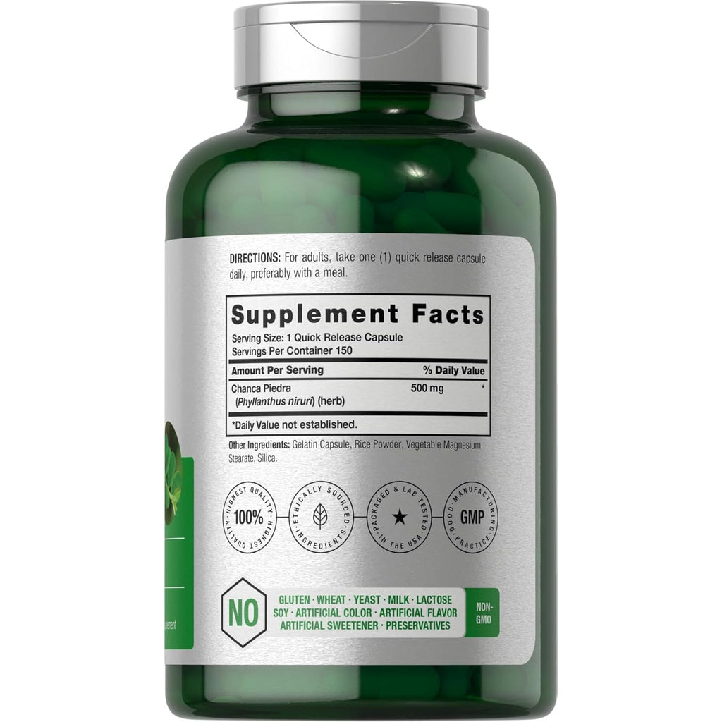 Horbäach Chanca Piedra Capsules | 500Mg | 150 Count | Non-Gmo and Gluten Free Herbal Supplement