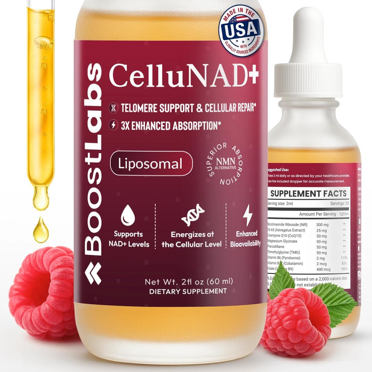 Liposomal NAD+ Supplement Liquid Drops - High Potency NMN Alternative for Cellular Energy, Healthy Aging & Brain Fog - Fast-Absorbing NAD Liquid Formula (2Oz)