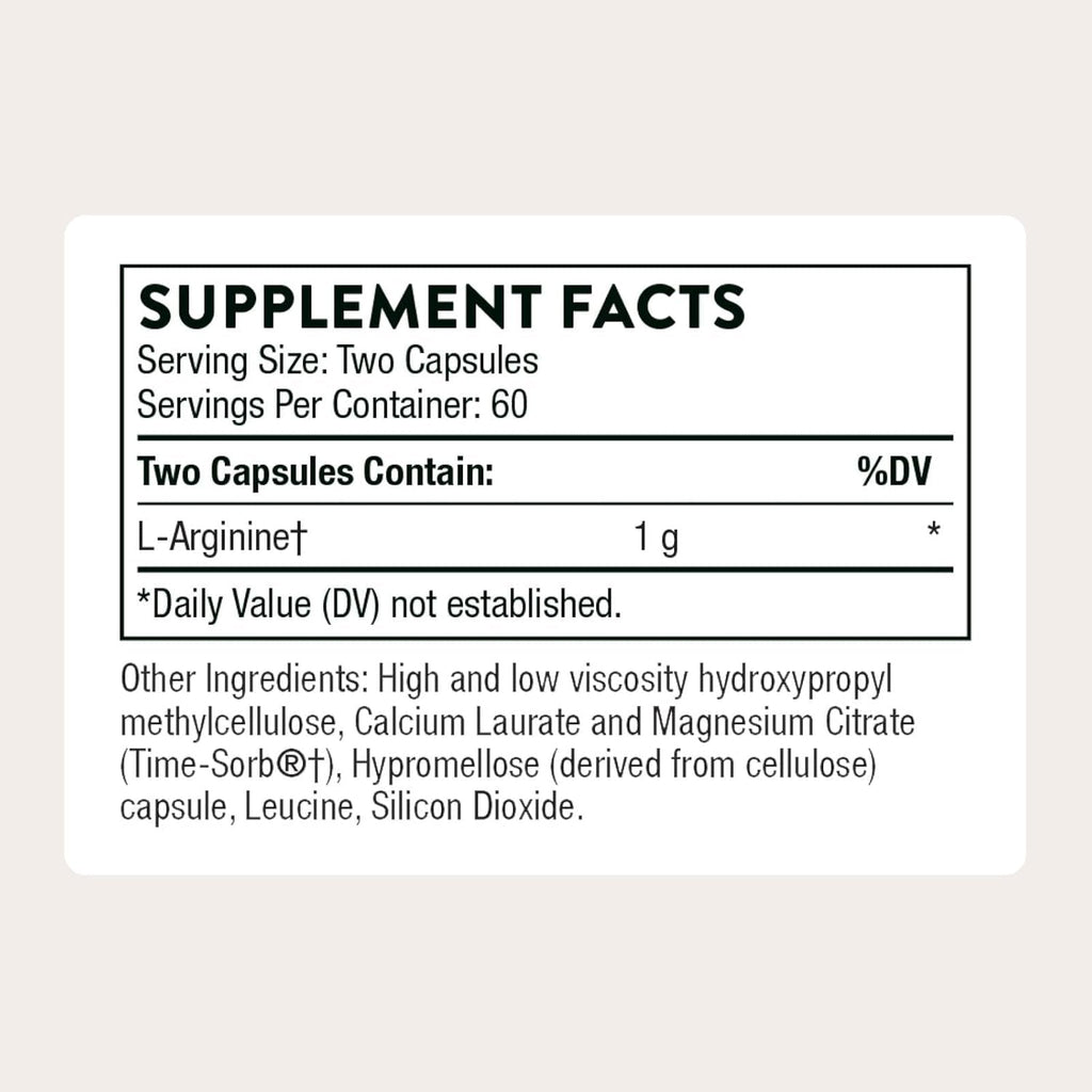 THORNE - L-Arginine - Sustained-Release - Supports Heart Health, Nitric Oxide Production, Exercise Capacity & Optimal Blood Flow* - Third-Party Certified - Gluten, Dairy & Soy-Free - 120 Capsules