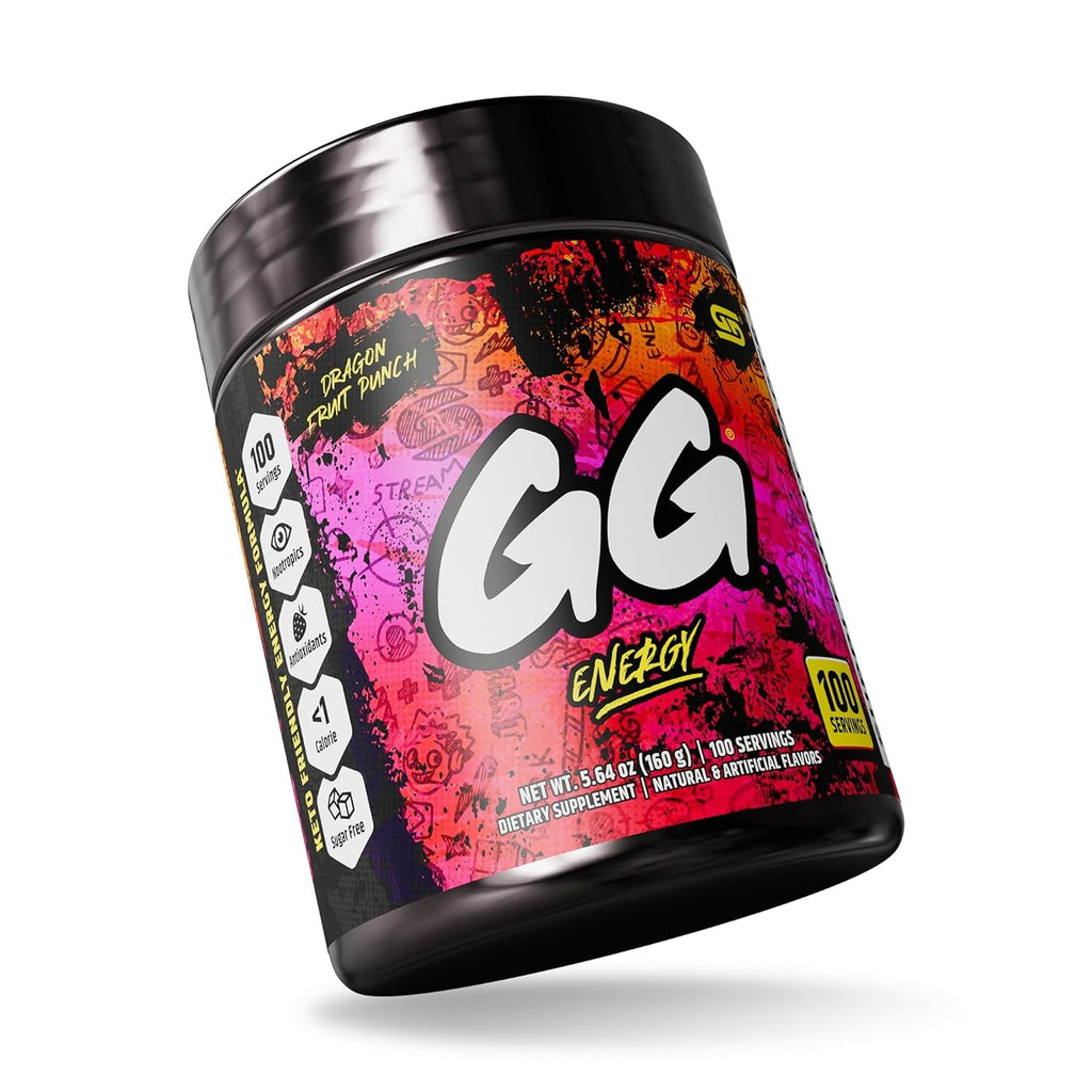 Gamer Supps GG Energy - Dragonfruit Punch (100 Servings) - Keto Friendly Gaming Energy and Nootropic Blend, Sugar Free + Organic Caffeine + Vitamins, Powder Drink