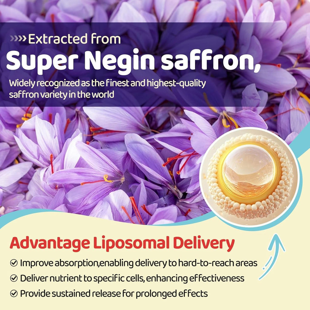 Liposomal Saffron Gummies for Kids 4+, Saffron Supplements W/Holy Basil, Rosemary, Magnesium Glycinate, Omega-3 & More, Brain Focus Support Supplement, Vegan, Organic, Sugar Free, 60 Chewables