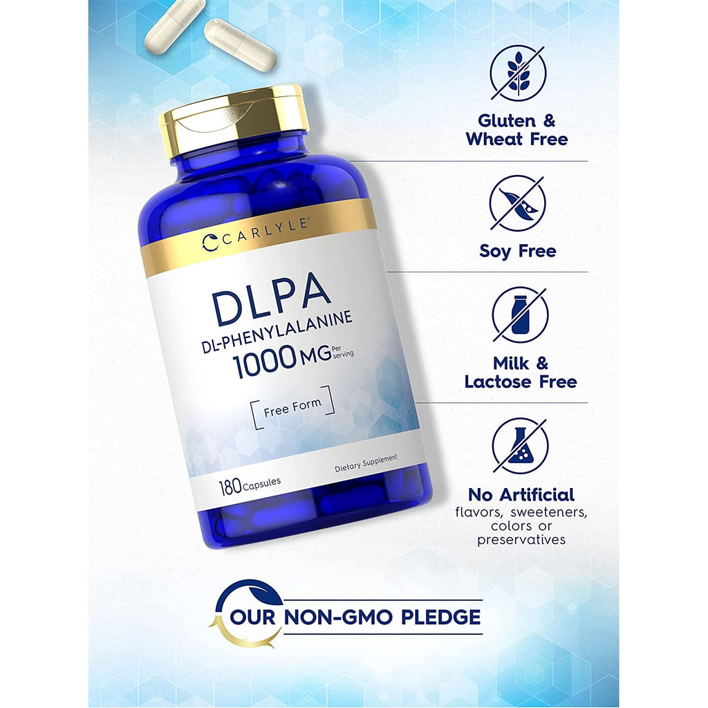 Carlyle Dl-Phenylalanine | 1000Mg | 180 Capsules | Non-Gmo and Gluten Free Formula | DLPA Free Form Supplement