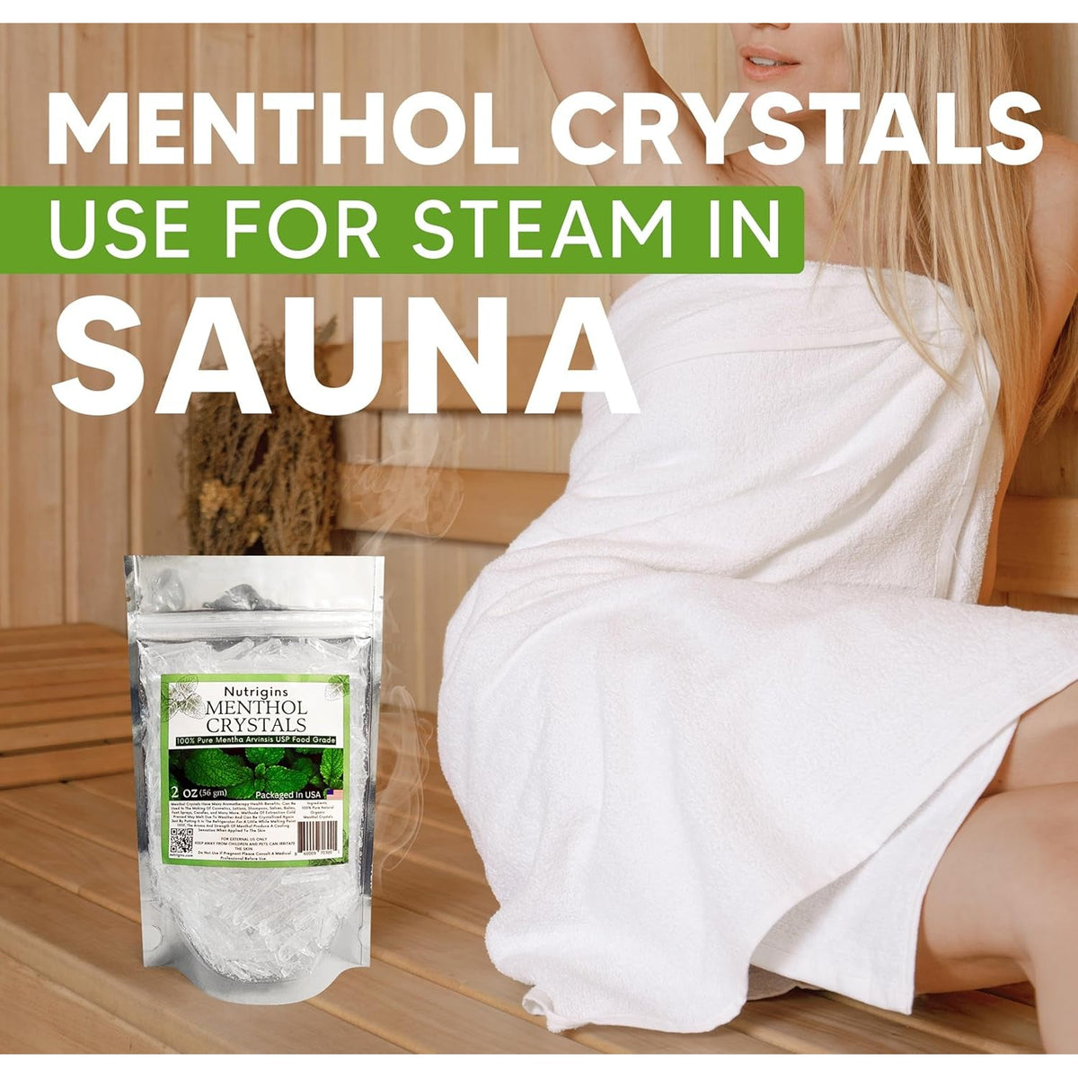 Menthol Crystal 2 Oz - Pure Organic 100% Natural - Menthol Crystals from Mint Crystal Mints Mentha Arvensis - Comes in Resealable Standup Bag for Long-Lasting Freshness