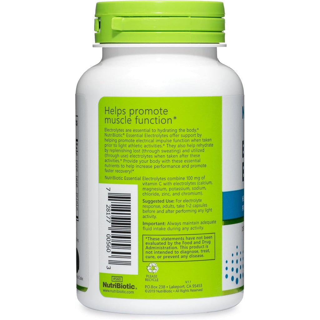 Nutribiotic Essential Electrolytes, 100 Ct Capsules | Supports Increased Performance & Faster Recovery | Pharmaceutical Grade Vitamin C with Electrolytes for Rehydration | Vegan, Gluten-Free & Non-Gmo