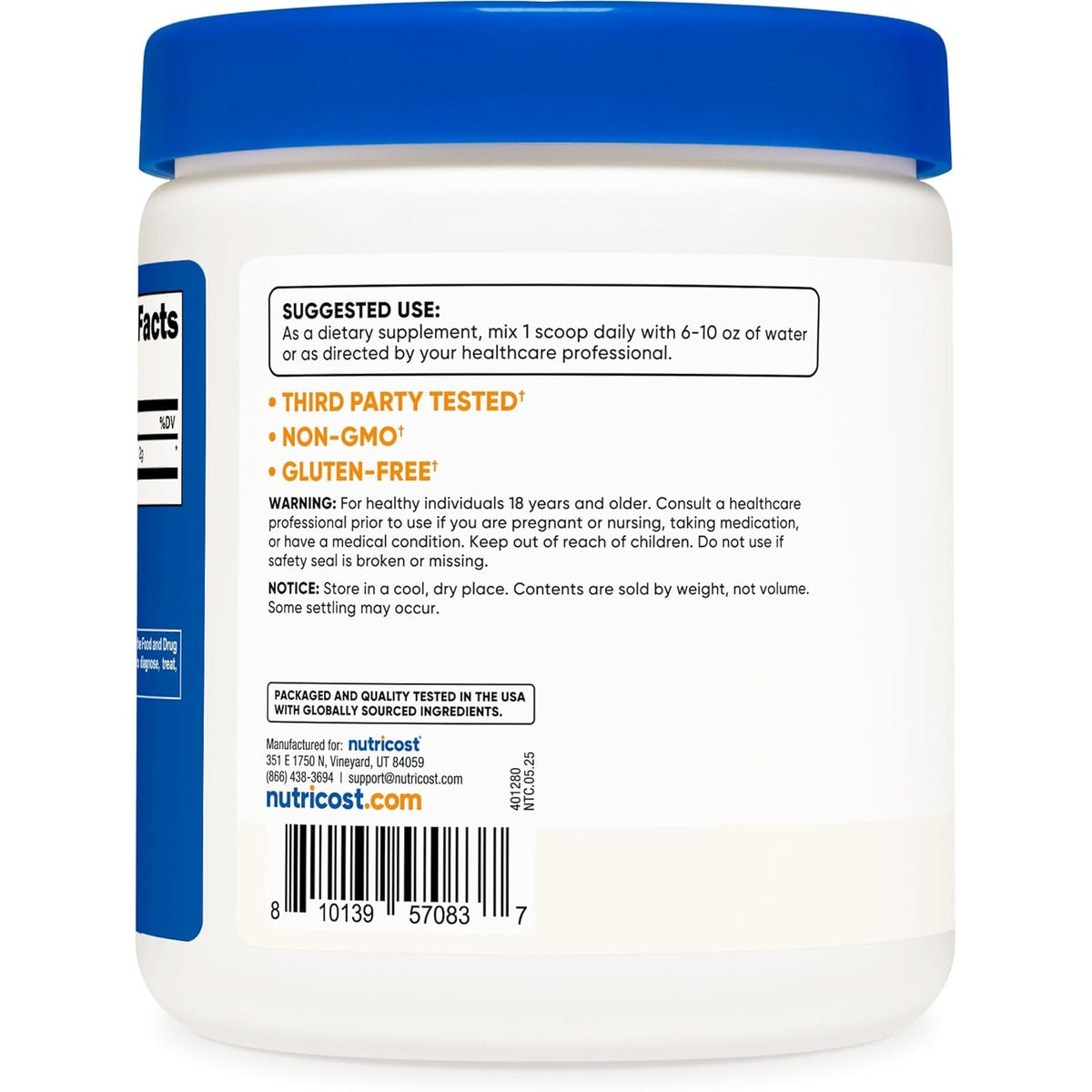 Nutricost Taurine Powder 250 Grams - 125 Servings, 2000Mg per Serving