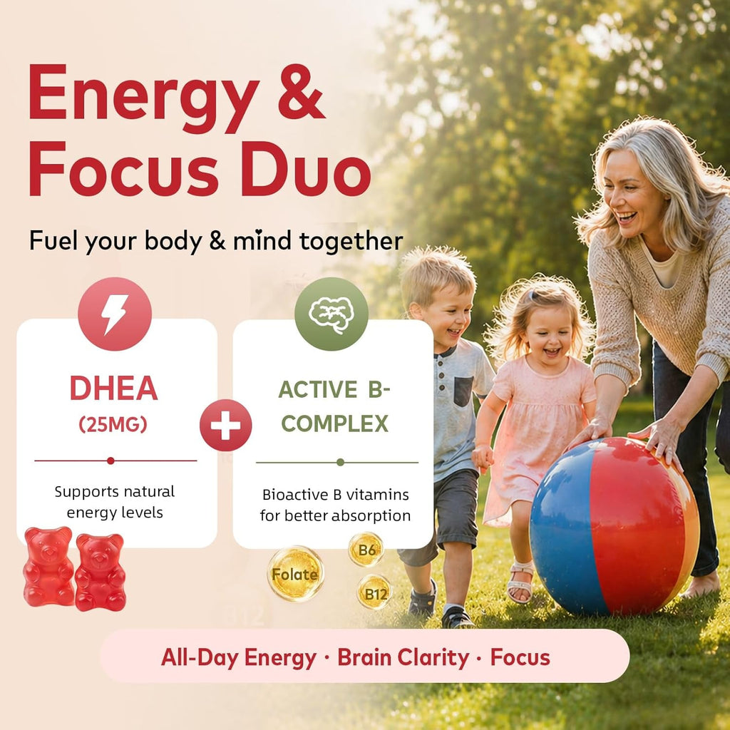 DHEA Supplement for Women, DHEA 25Mg Gummies with B6, B12, Folate and Chasteberry for Energy Support, Vegan, Raspberry Flavor, 60 Count