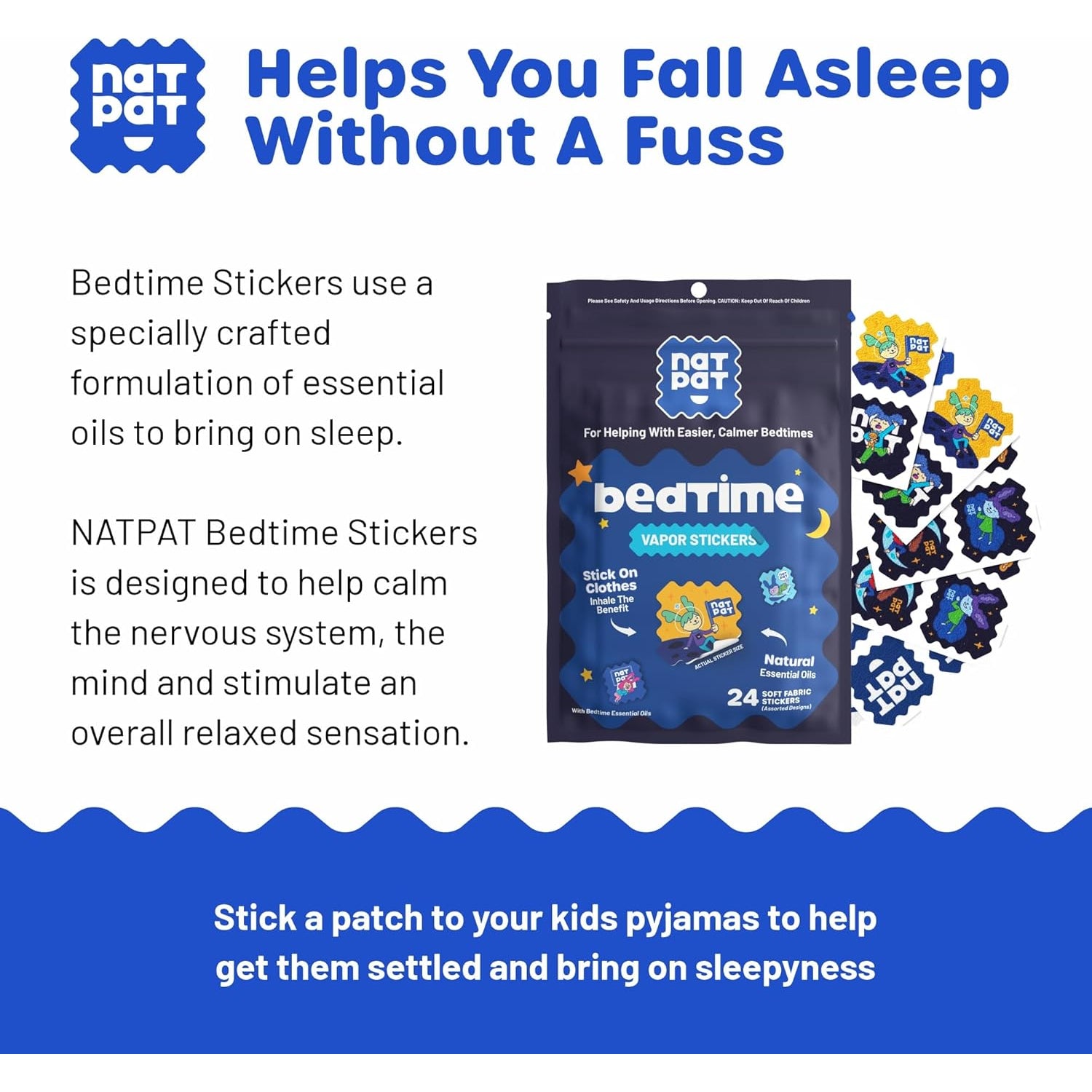 BUZZPATCH NATPAT Sleepy Patch Bed Time Stickers for Kids - Sleep Promoting Patch - Non-Toxic Solution for Better Sleep - Chemical & Drug Free, Melatonin Free Natural Patch (24 Pack)