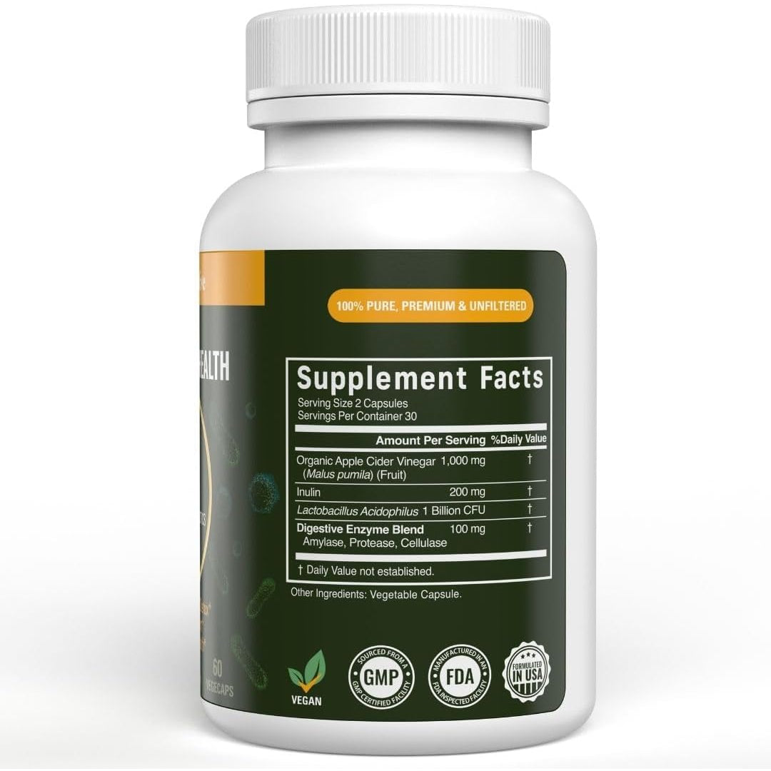 Vital Gut Health 4In1 Formula with Apple Cider Vinegar, Prebiotics & Probiotics, Digestive Enzymes for Strong Immunity Support and Complete Gut and Digestion Support- 30 Days Supply