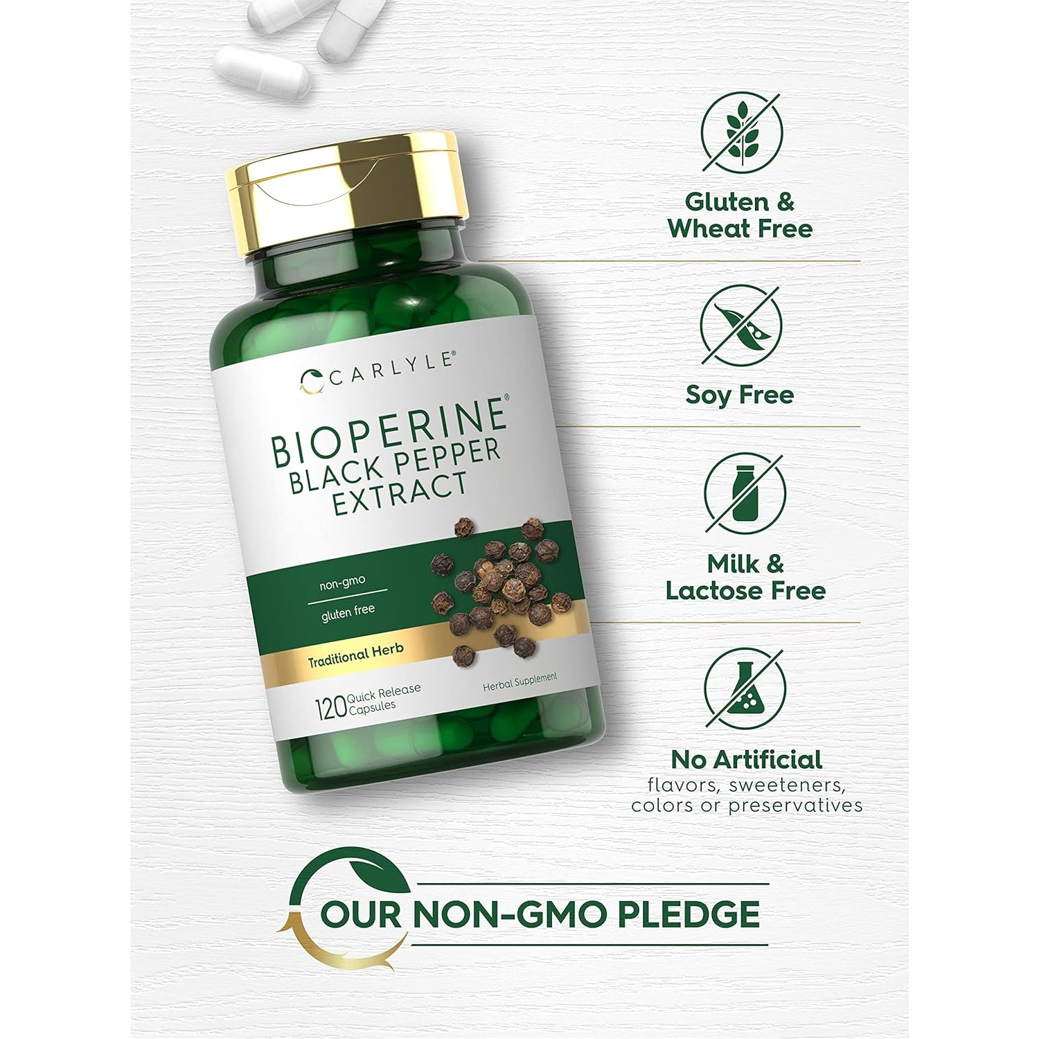 Carlyle Bioperine 10Mg | 120 Capsules | Non-Gmo & Gluten Free | Sourced from Black Pepper Extract | Supports Curcumin Powder Absorption