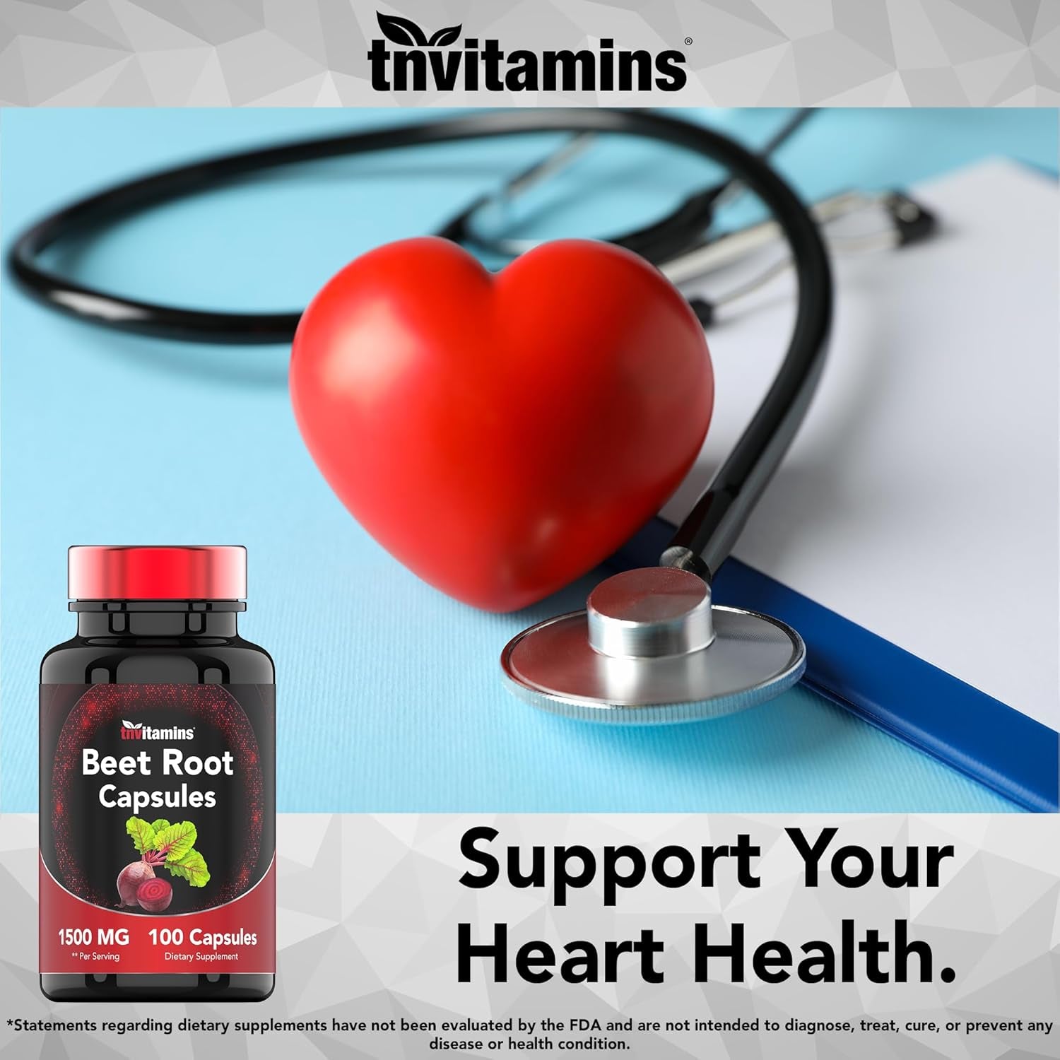 Beet Root Capsules 1500 Mg - 100 Capsules | Beet Root Powder Extract Capsules | Non-Gmo & Gluten-Free | Produced in the USA | Tnvitamins