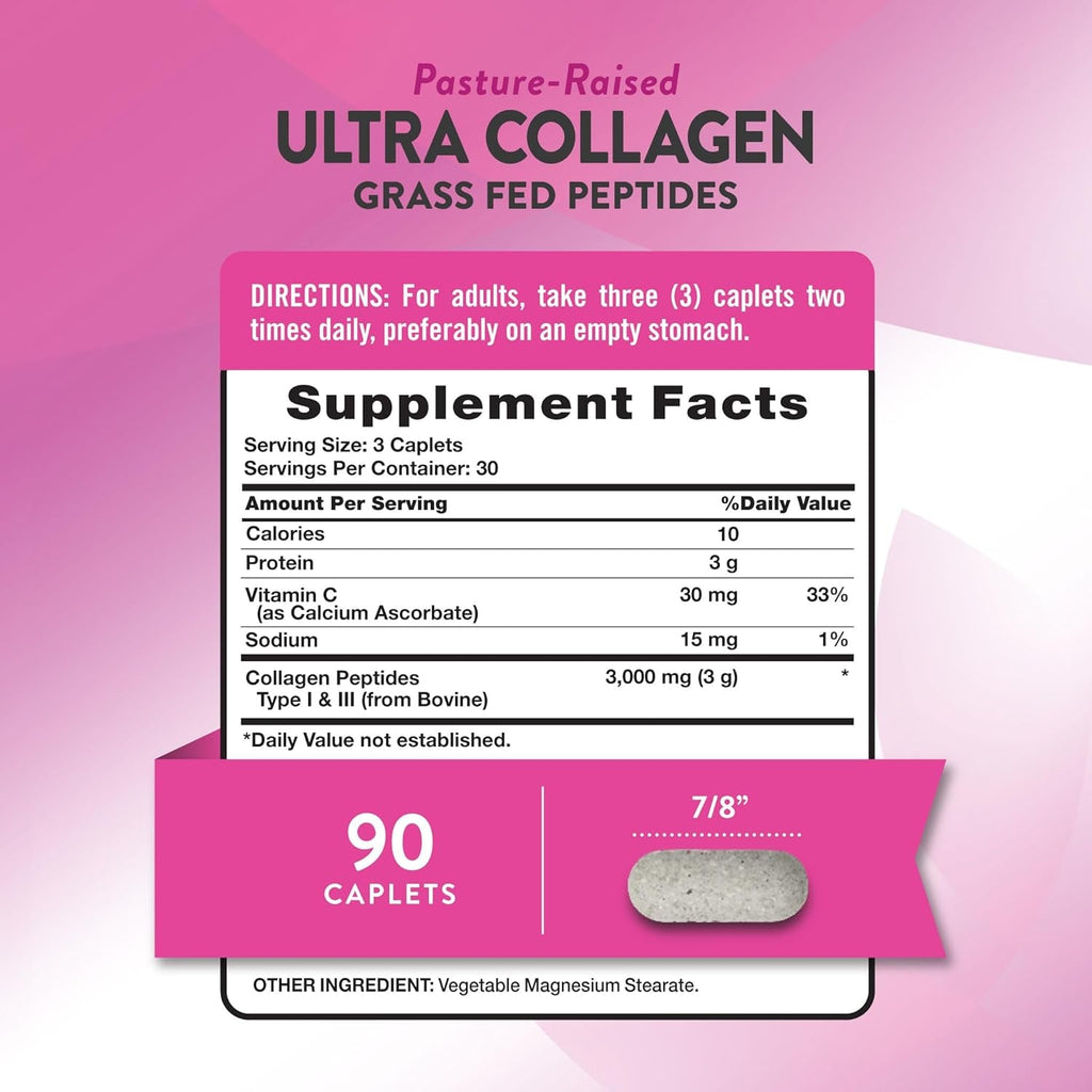 Nature'S Truth Collagen Peptides | 90 Caplets | Type 1 and 3 with Vitamin C | Grass Fed, Non-Gmo & Gluten Free Supplement