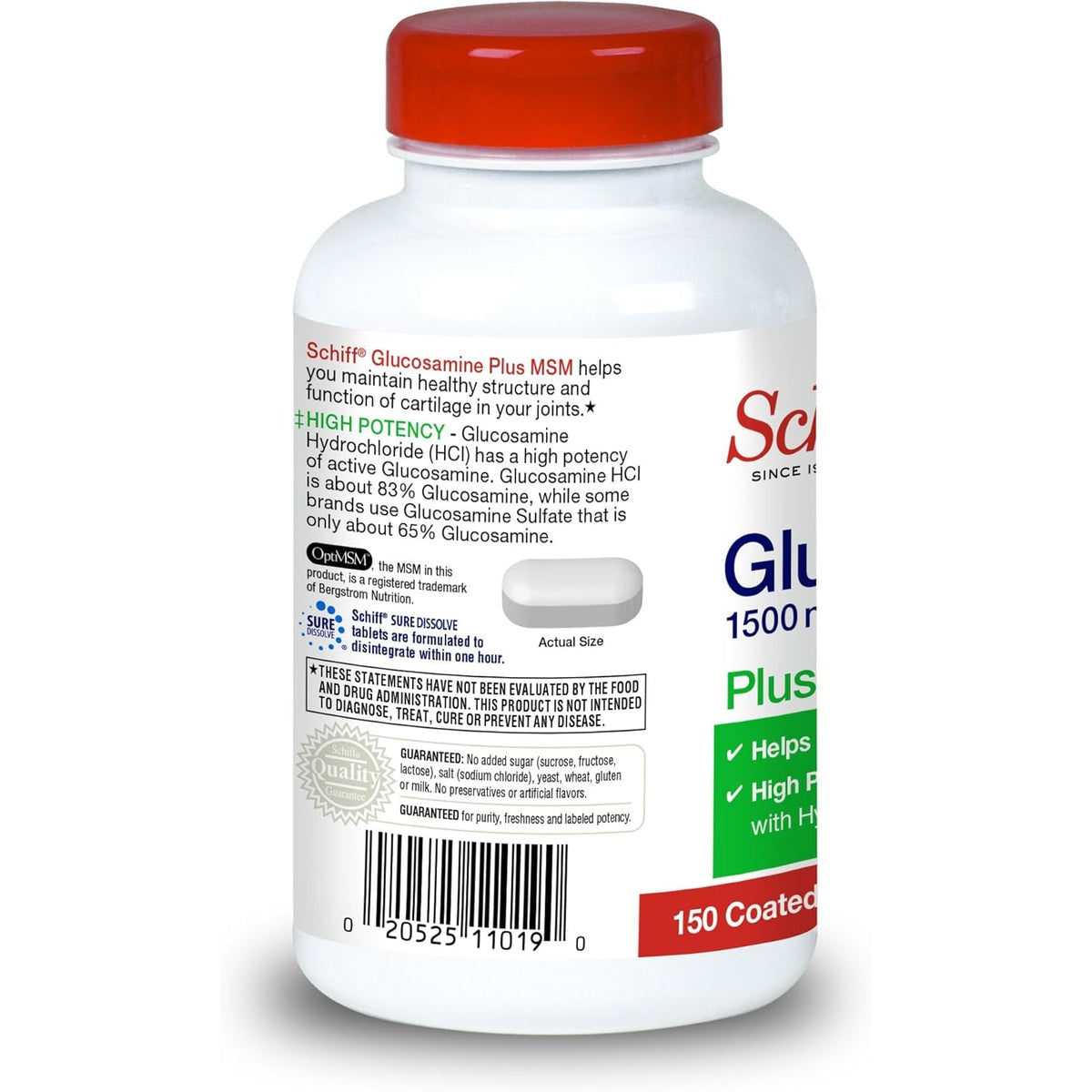 Schiff Glucosamine 1500Mg plus MSM 1500Mg and Hyaluronic Acid, 150 Tablets - Joint Supplement