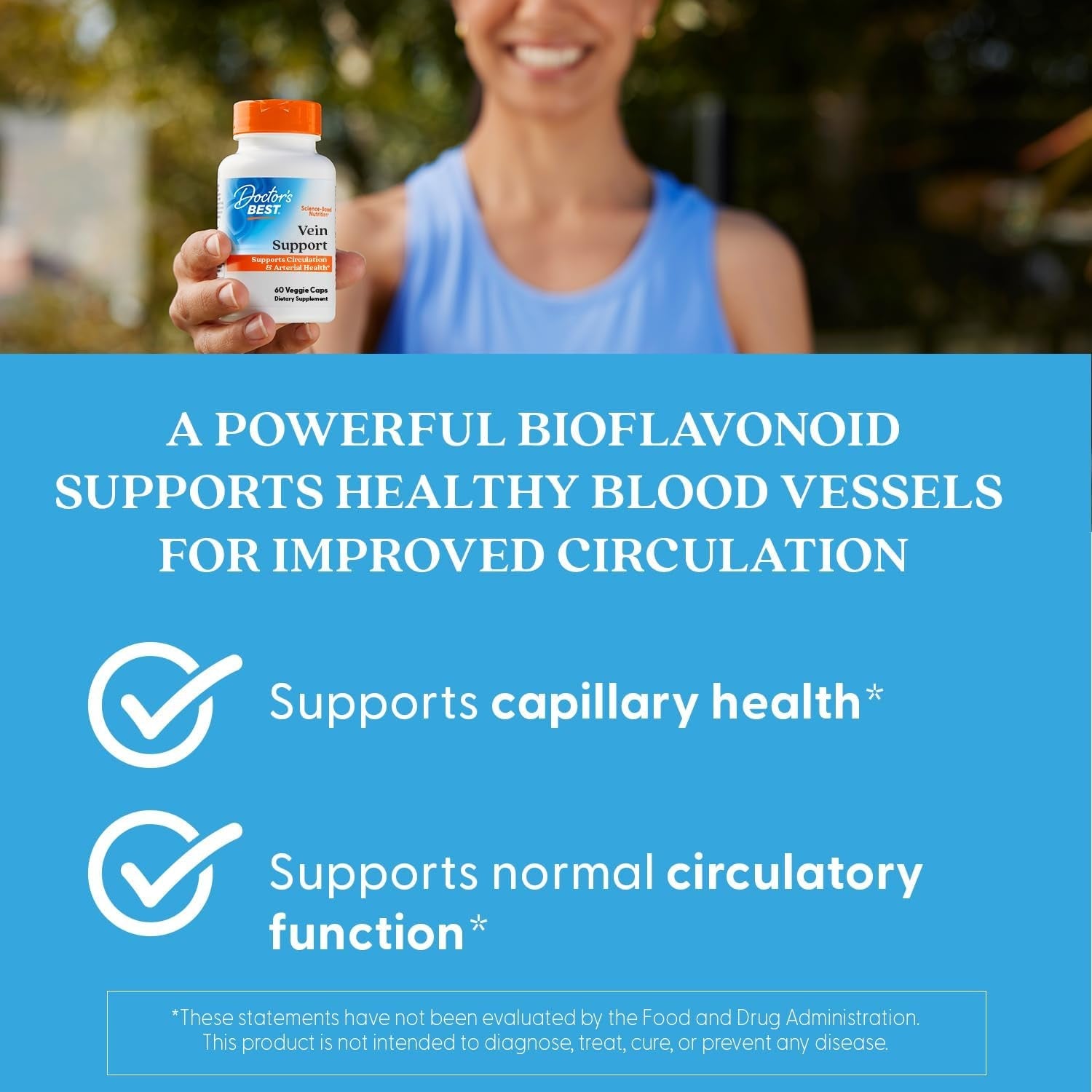 Doctor'S Best Vein Support Supplement - Contains Diosmin & Hesperidin, Circulation Support for Legs & Feet, for Men & Women, Formula with Vitamin K2 & Natural Orange Extract, Vegan - 60 Veg Caps