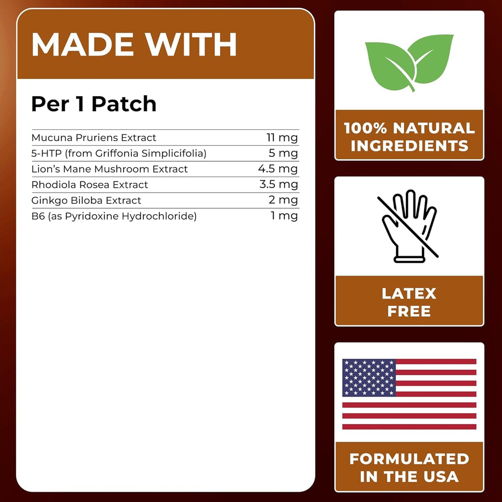 Dopamine Patches | Mood & Positivity | with Lion’S Mane, Rhodiola Rosea, Ginkgo Biloba, 5-HTP | Dopamine & Serotonin Balance for Women and Men | 30 Days Supply