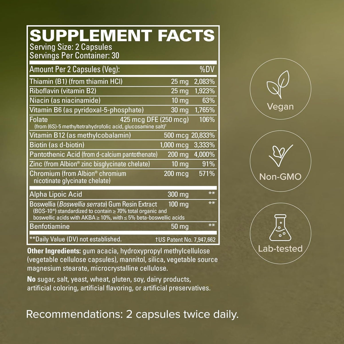 Terry Naturally Healthy Feet & Nerves - Herbal Supplement with Bioactive Vitamin B12 - Circulation & Nerve Health Support Supplement - Vegan Capsules with Boswellia Serrata - 60 Capsules