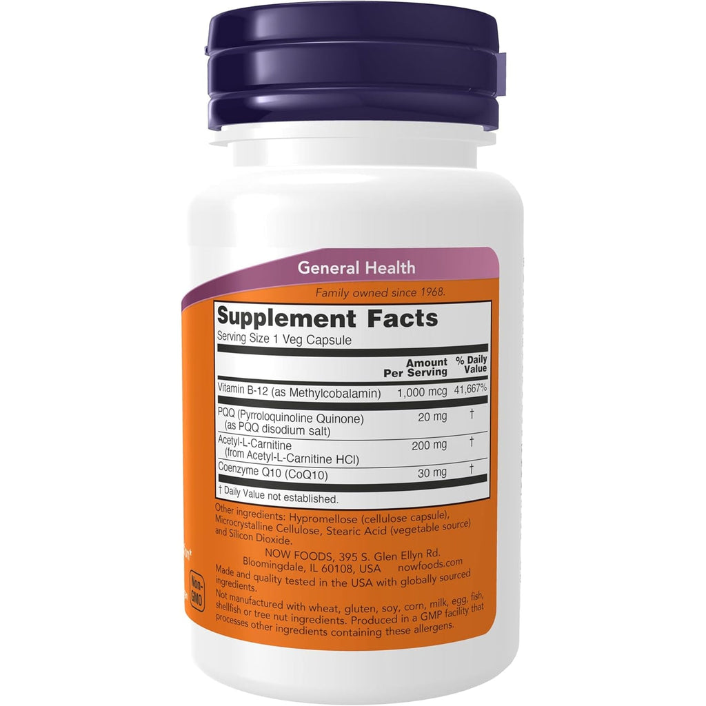 NOW Foods Supplements, PQQ Energy, Free Radical Scavenger*, Cognitive Support*, 30 Veg Capsules