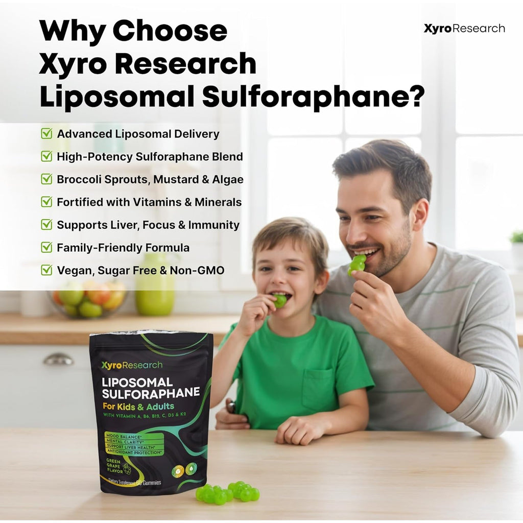 Liposomal Sulforaphane Gummies - 150Mg Broccoli Sprout Extract with Vitamins Supplement for Kids Adults - Antioxidant Cellular Health & Liver Detox Support - Non-Gmo Vegan Sugar-Free