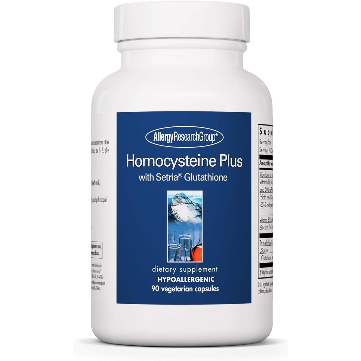Allergy Research Group Homocysteine plus Supplement - with Setria Glutathione, Vitamin B Complex, Trimethylglycine, Vegetarian Capsules - 90 Count