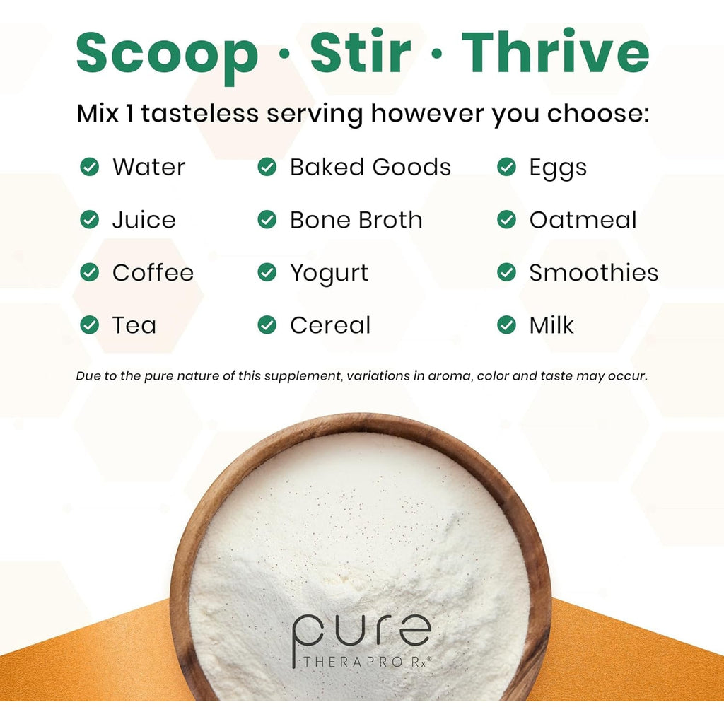 Pure Therapro Rx Triactive Collagen Plus, Collagen Powder for Hair, Skin, Nails, Bones & Joints, Hydrolyzed Collagen Powder W/Patented Peptides, Multi Collagen Protein Powder (Unflavored)