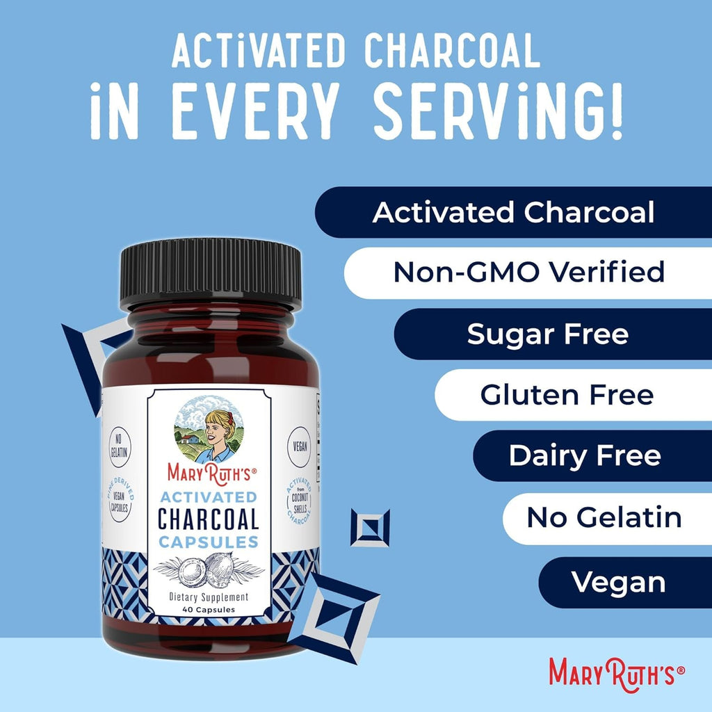 MARYRUTH'S Organics Activated Charcoal Capsules | Substance Adsorption | Derived from Coconut Shells | Vegan Capsules from Pine Trees | Non-Gmo | Gluten Free | 40 Count