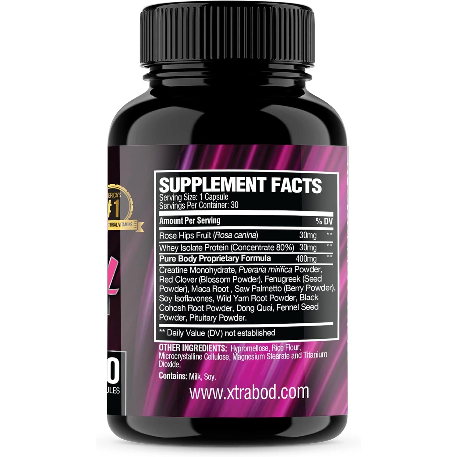 Xtrabody Butt Enhancement and Breast Enlargement Supplement - Estrogen Enhancer - Increases Butt & Breast Size, Reduces Menstrual Symptoms & Provides an Extra Boost of Energy (1 Bottle=30 Capsules)