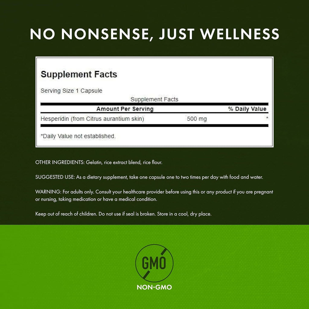 Swanson Hesperidin - Citrus-Derived - Cardiovascular & Hearth Health Support- Contributes to Muscle Recovery* - Features Antioxidant Properties - Gluten Free & Non-Gmo - 60 Capsules